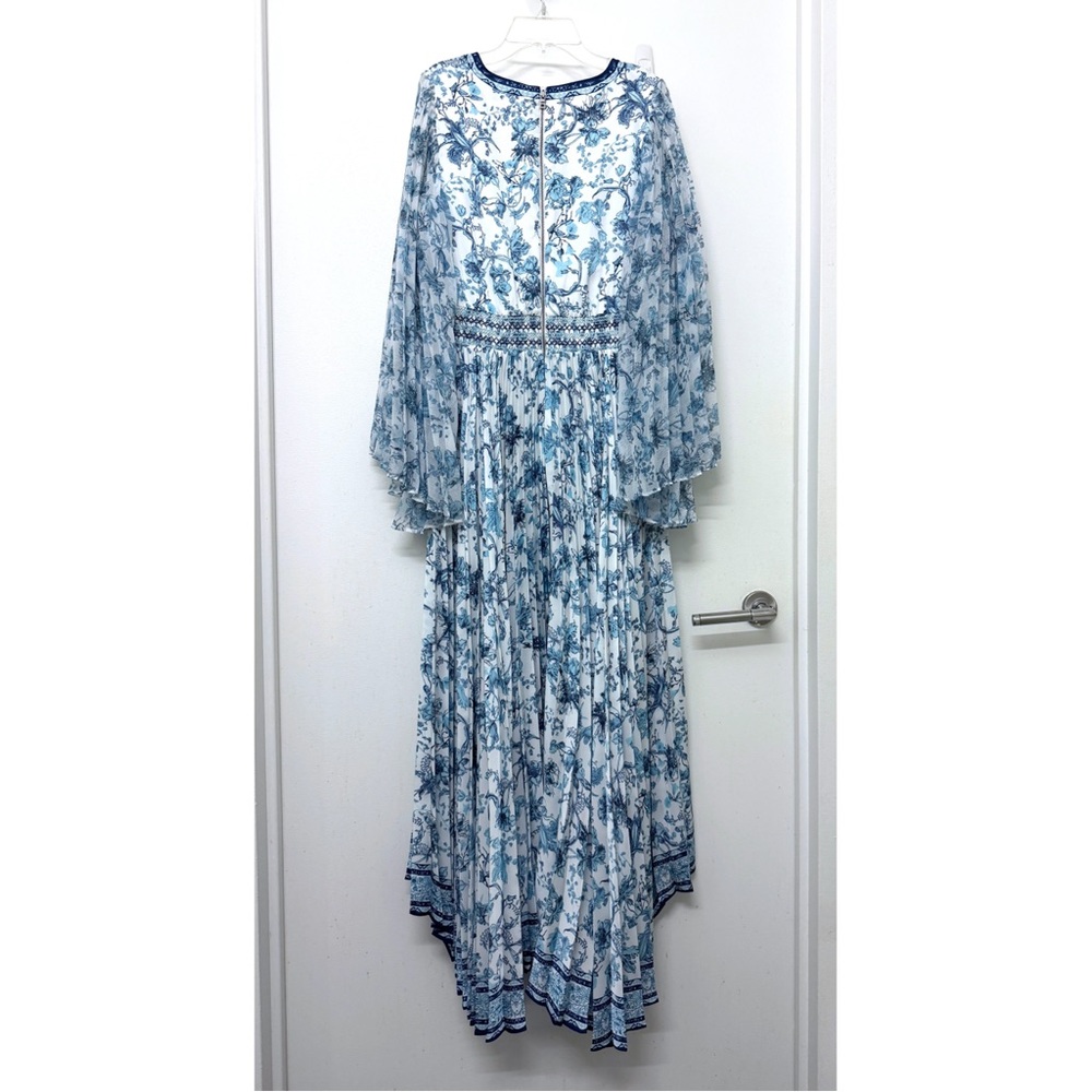 Alice + Olivia Sion Sunburst Pleated Maxi Dress Spring Sky Blue Floral Print 10 - Picture 10 of 16